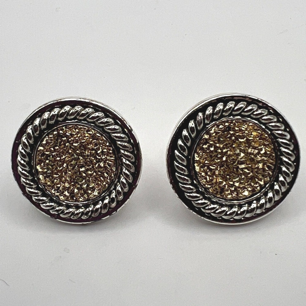 Vintage Screw Back Earrings Mixed‎ Metal Silver and Gold Tone Button